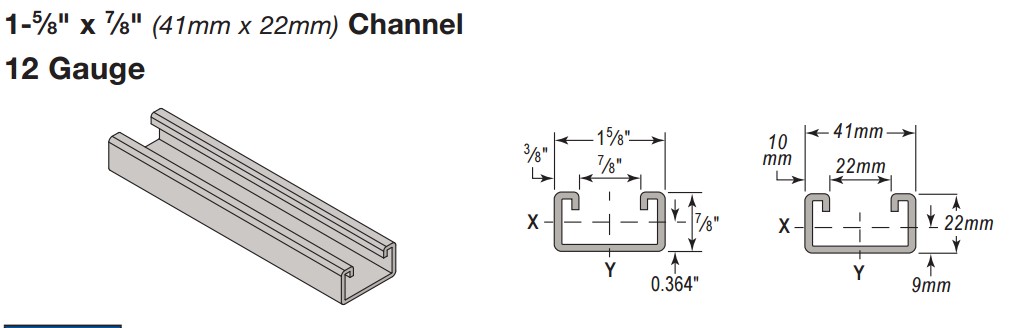 1-5/8" X 7/8" X 12GA X 20FT, SOLID STRUT CHANNEL, HDG